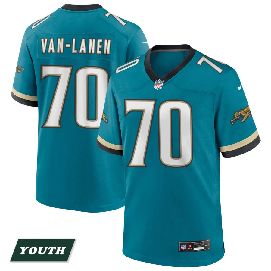 Youth Jacksonville Jaguars Teal Prowler Throwback #70 Cole Van Lanen Game Jersey